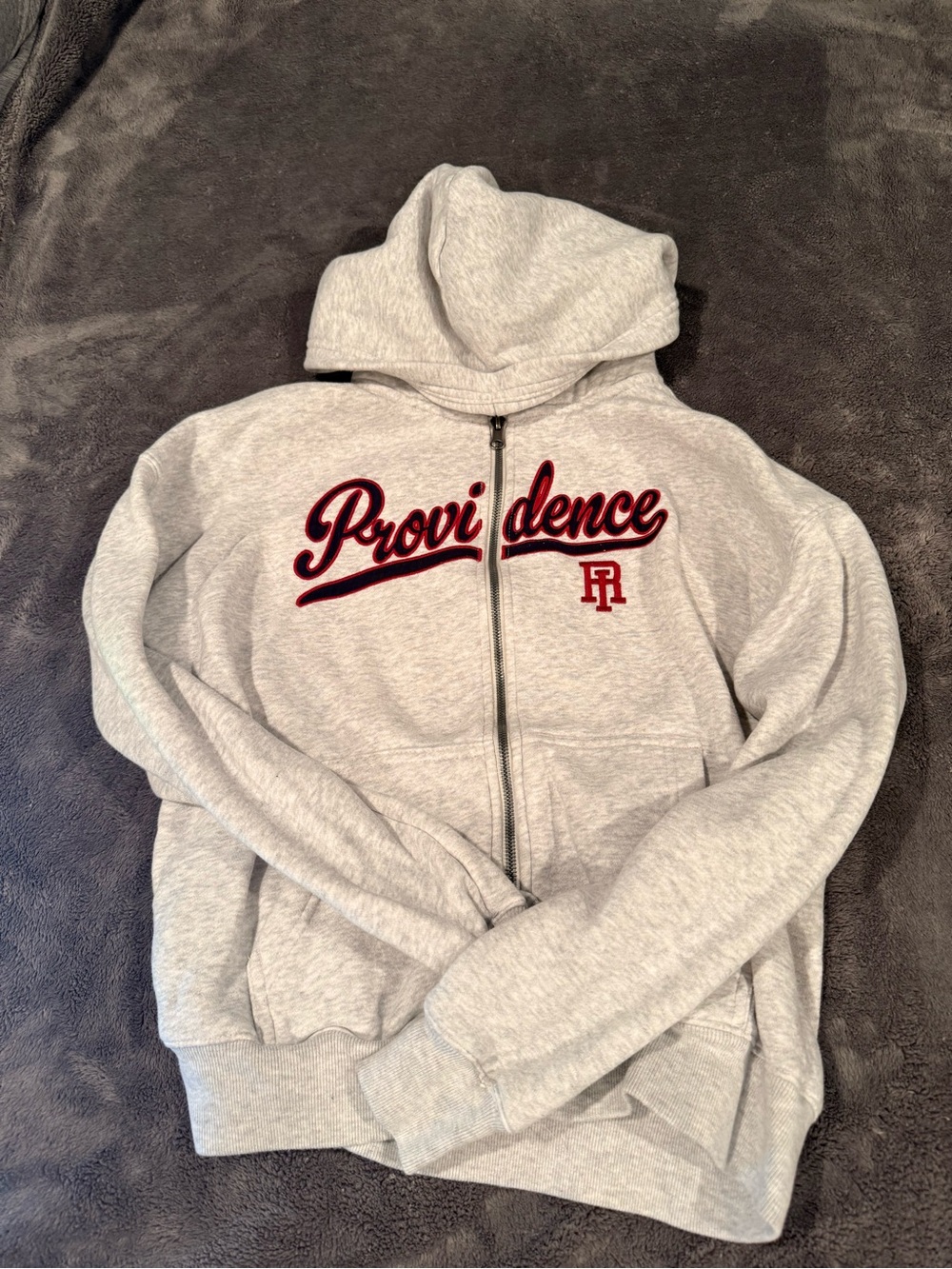 Hollister Gray Full-Zip Hoodie with Red Script
